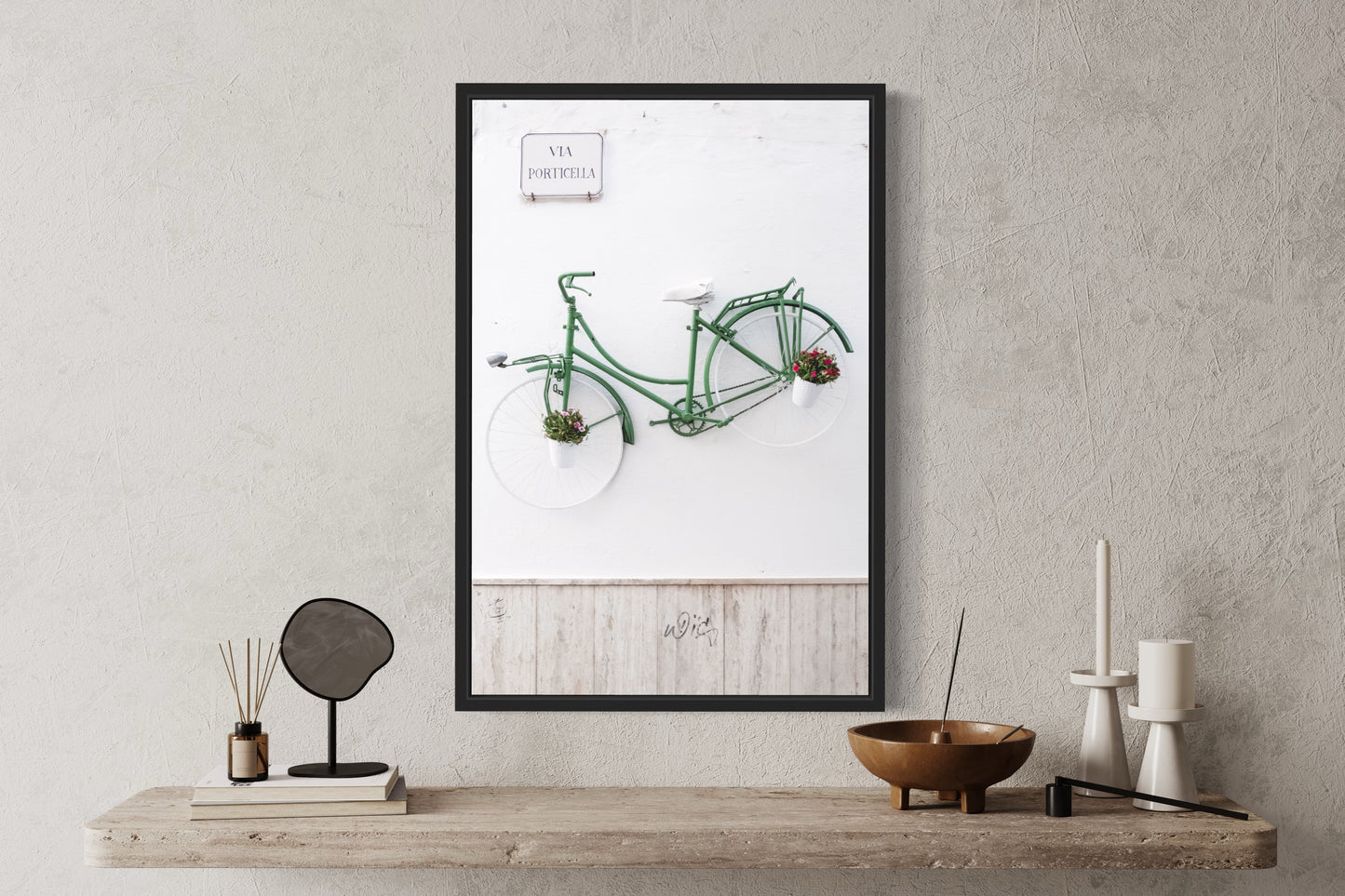 Green bicycle on the wall, Ceglie Messapica - Fine Art photography